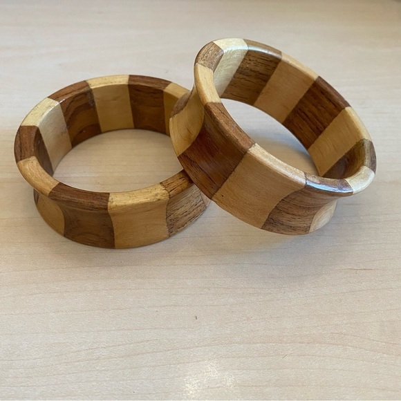 Two Tone Wooden Bangle Set 2pc - Picture 1 of 11